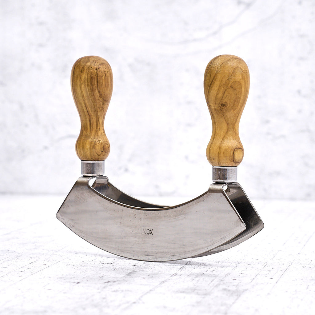 Olive wood and steel vegetable chopper set