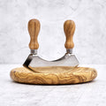 Olive wood and steel vegetable chopper set