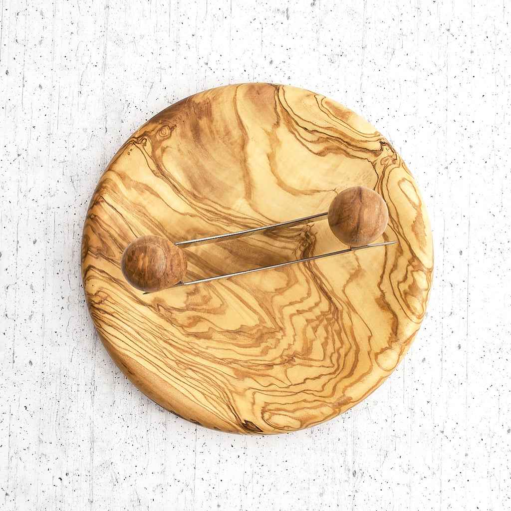 Olive wood and steel vegetable chopper set