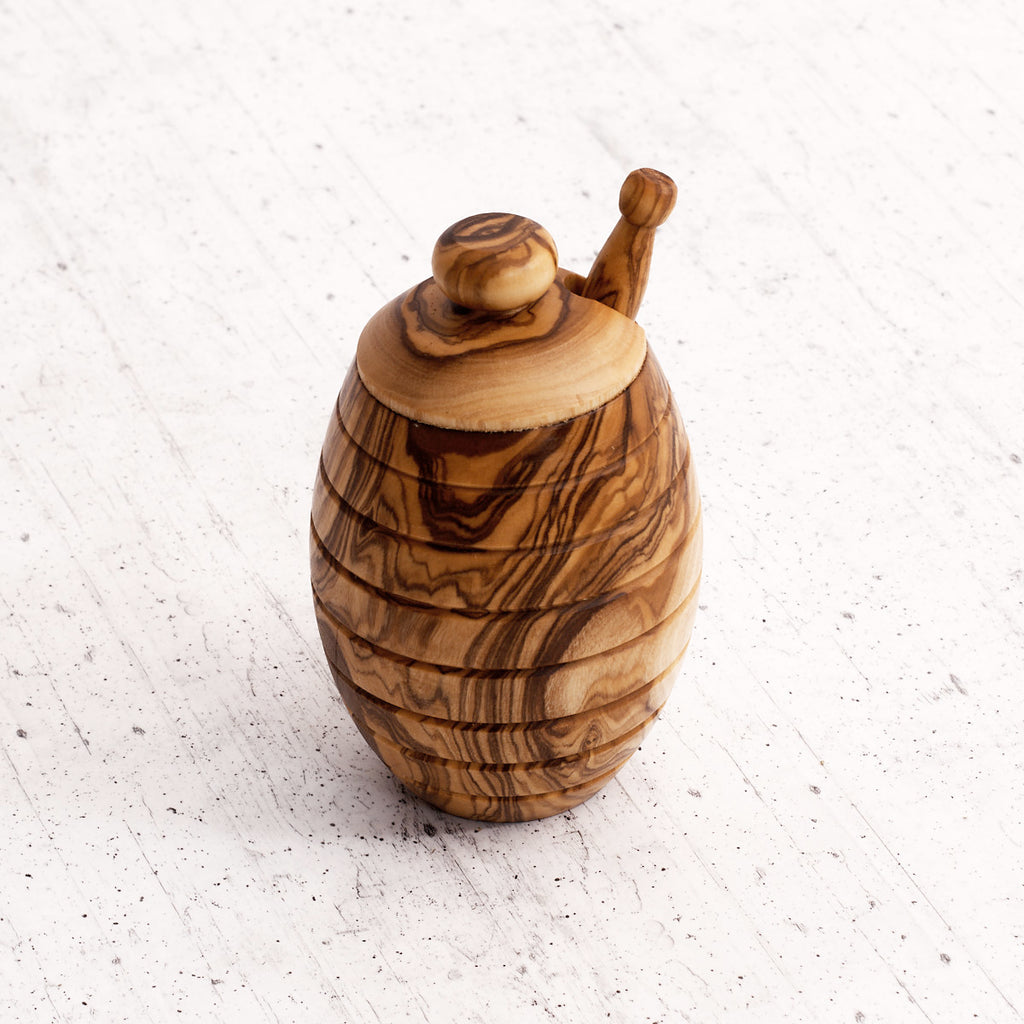 Olive wood honey pot