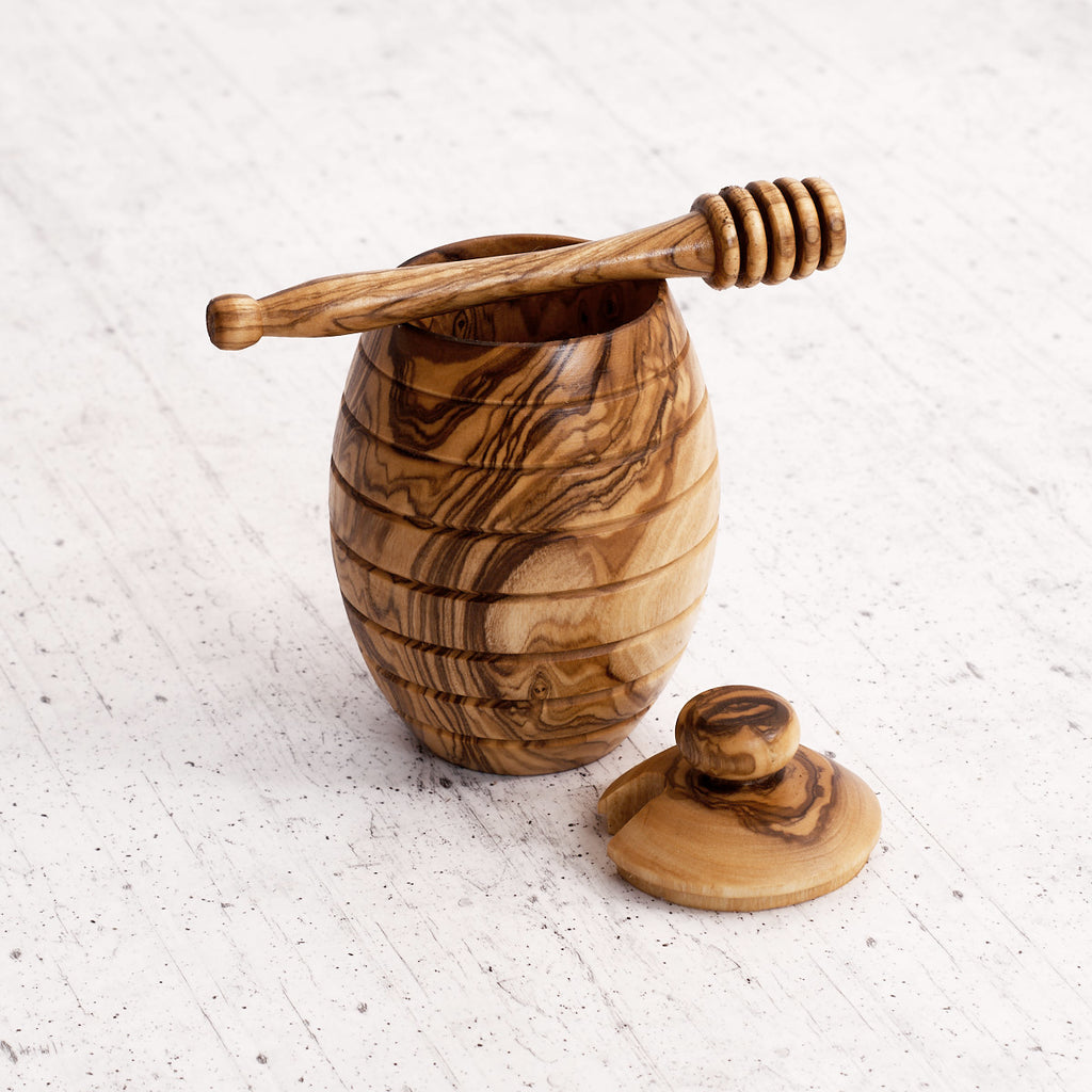 Olive wood honey pot