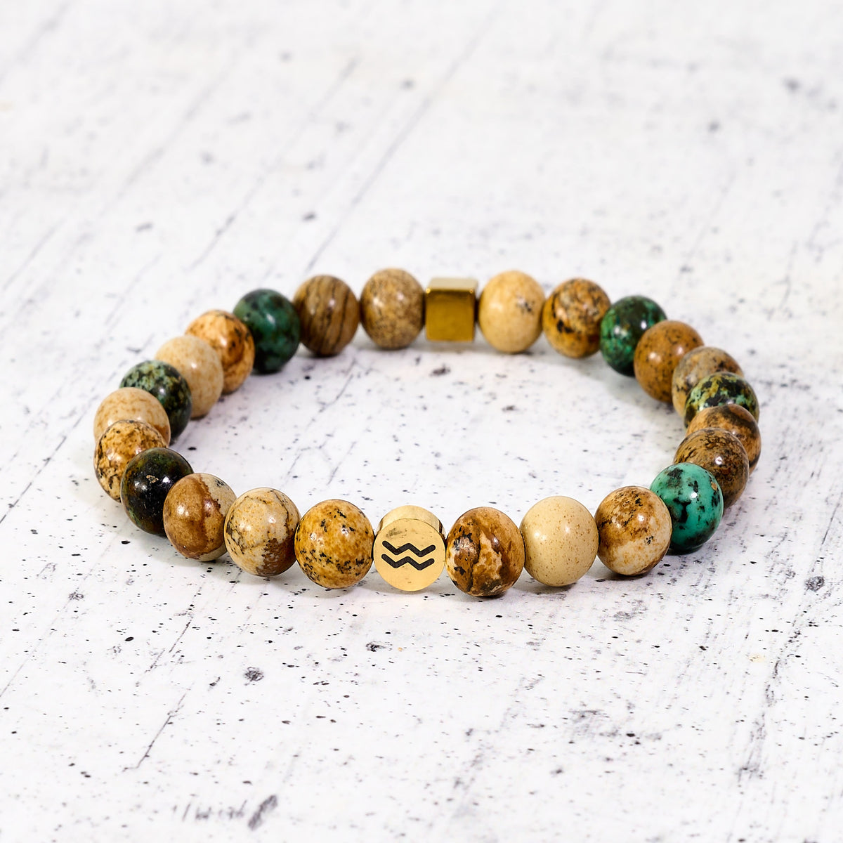 Bracciale SZ in pietre naturali e segno zodiacale in metallo