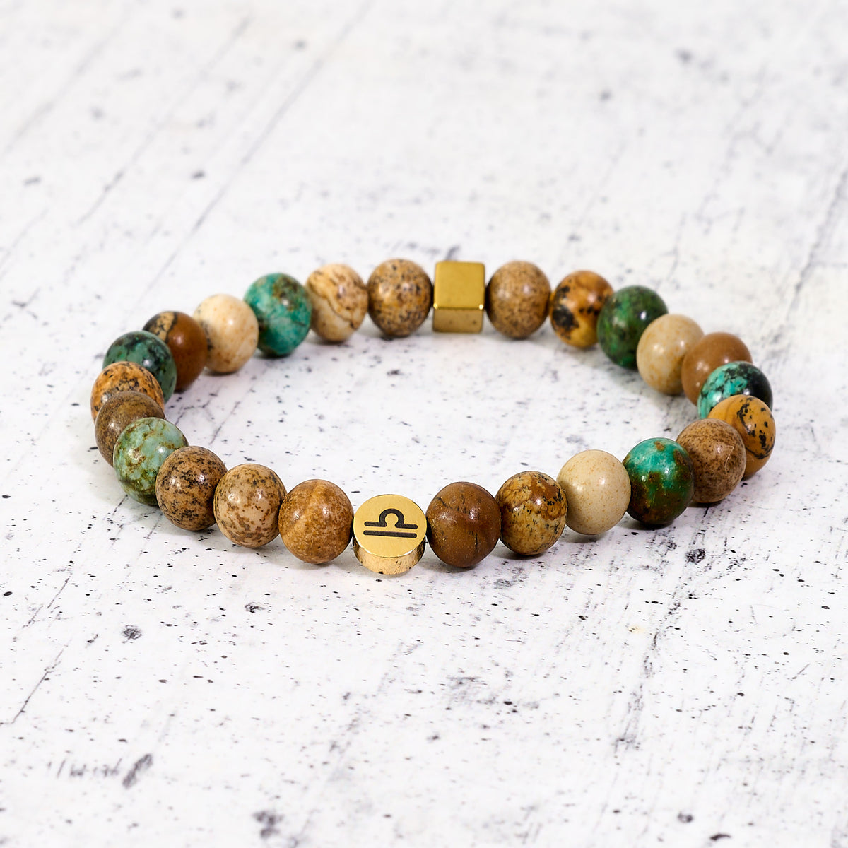 Bracciale SZ in pietre naturali e segno zodiacale in metallo