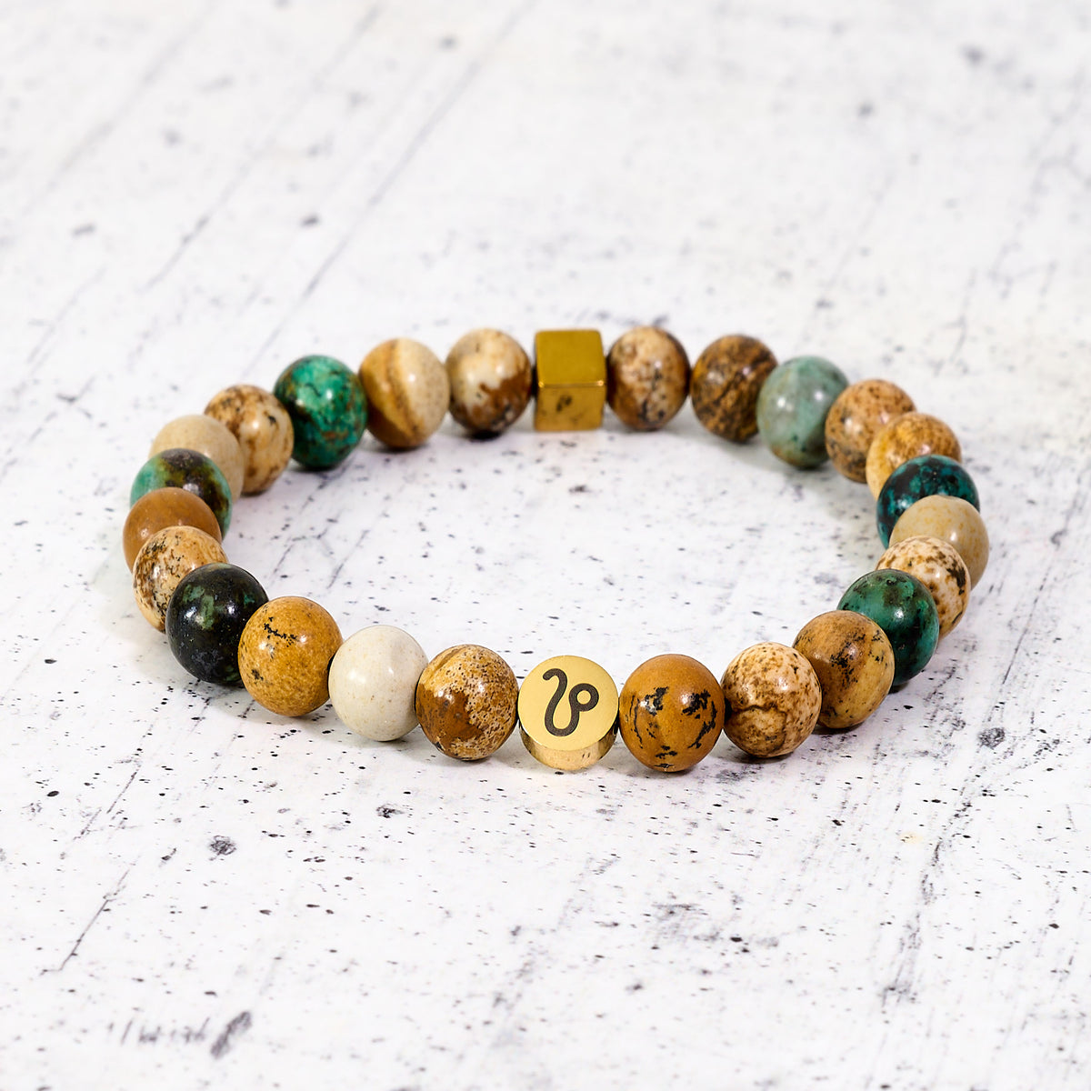 Bracciale SZ in pietre naturali e segno zodiacale in metallo