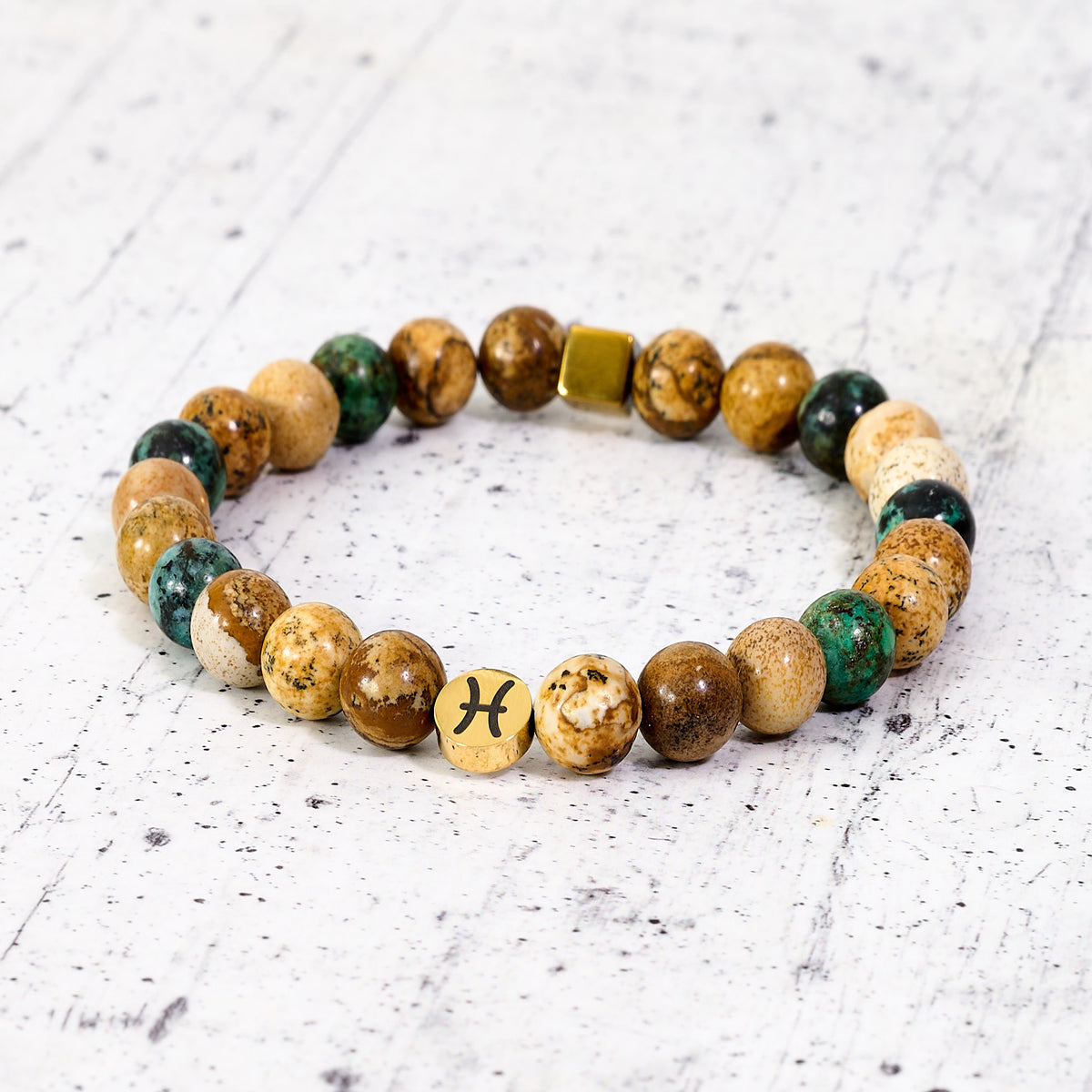 Bracciale SZ in pietre naturali e segno zodiacale in metallo