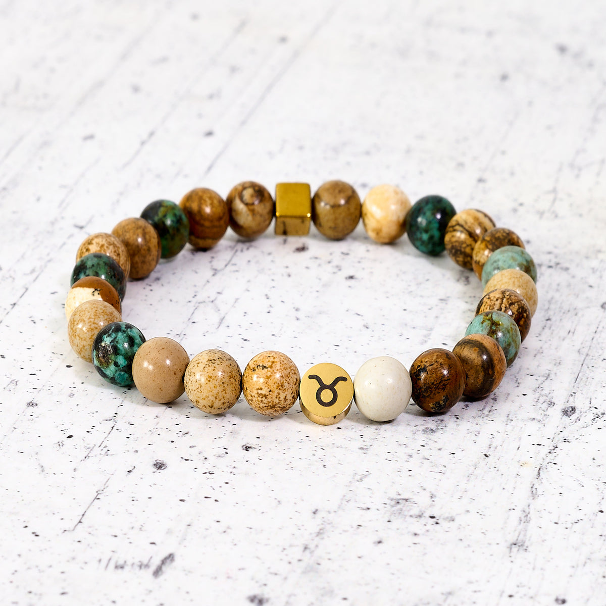 Bracciale SZ in pietre naturali e segno zodiacale in metallo
