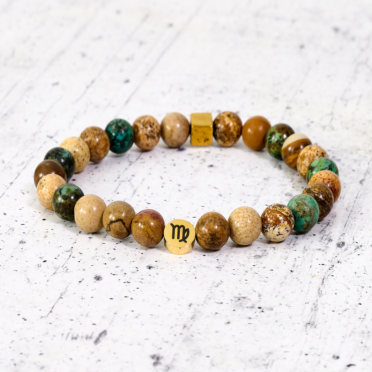 Bracciale SZ in pietre naturali e segno zodiacale in metallo