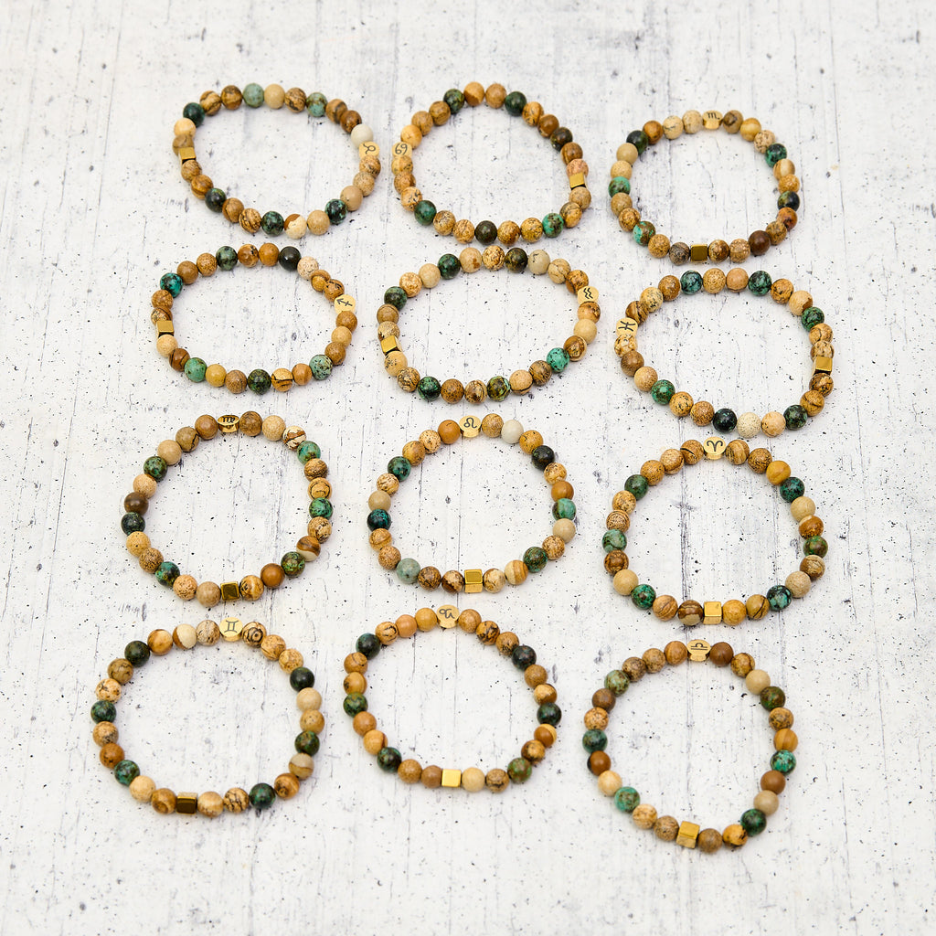 Bracciale SZ in pietre naturali e segno zodiacale in metallo