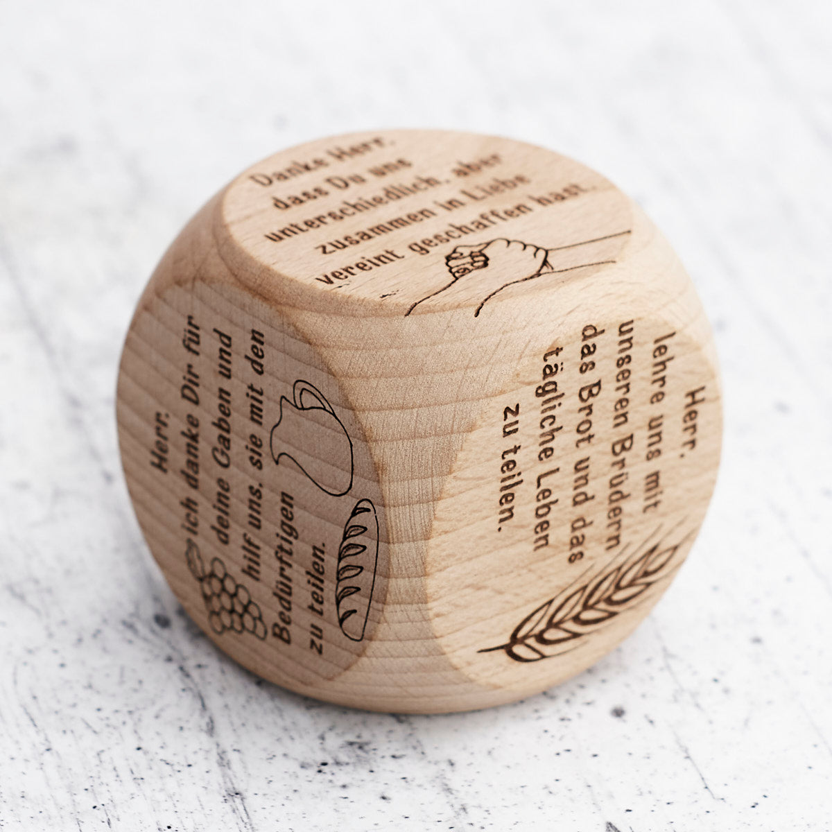Wooden prayer dice (German language)