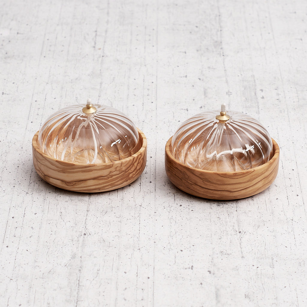Olive wood oil lamp