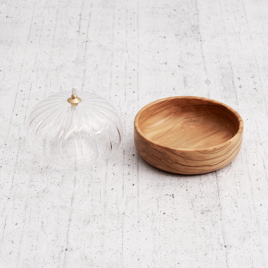 Olive wood oil lamp