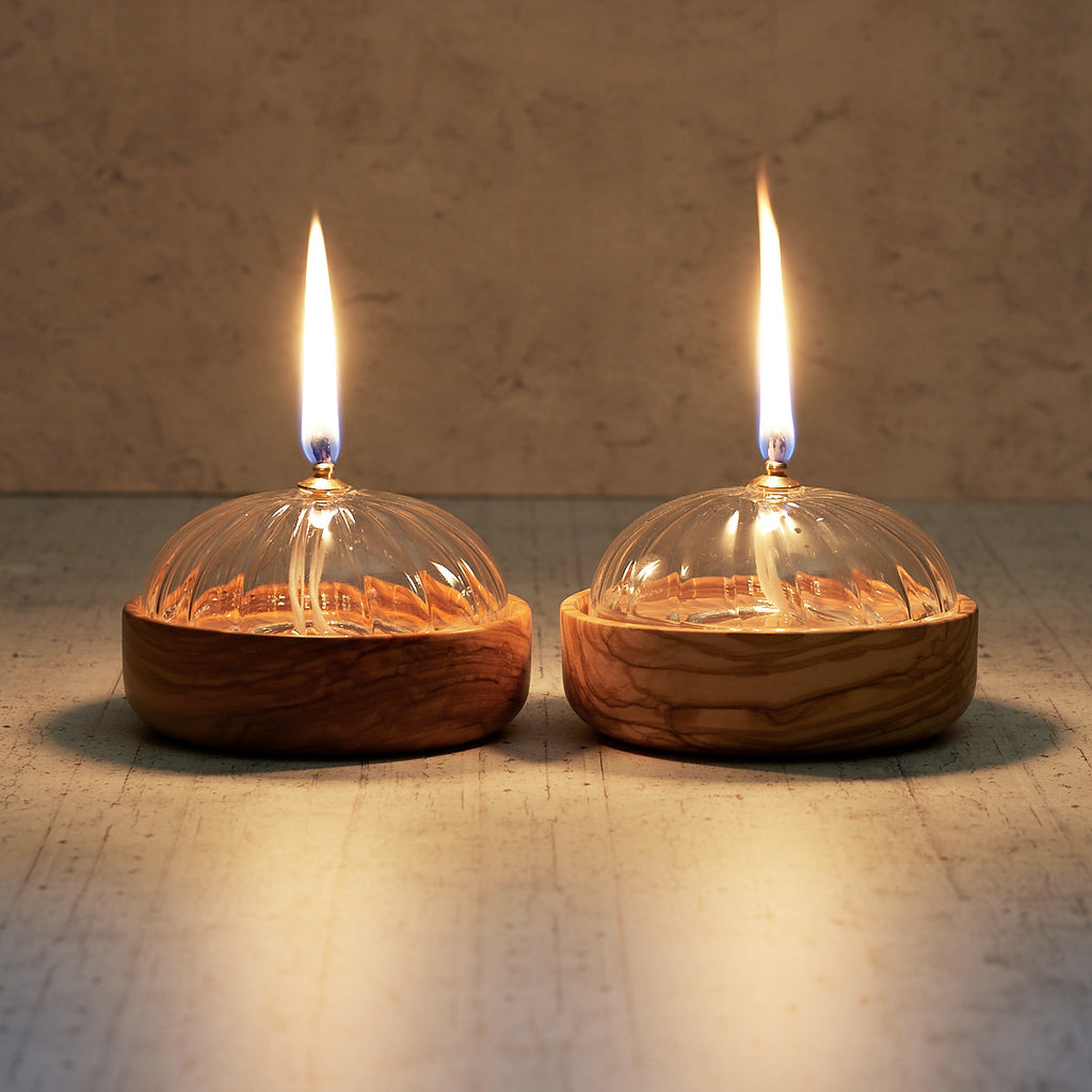 Olive wood oil lamp