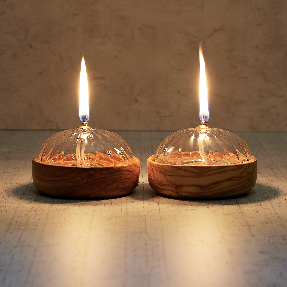 Olive wood oil lamp