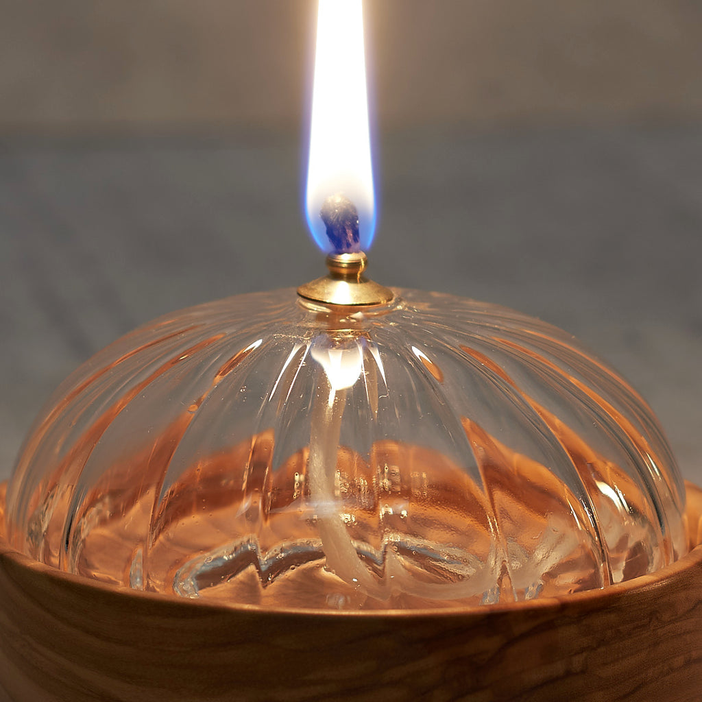 Olive wood oil lamp