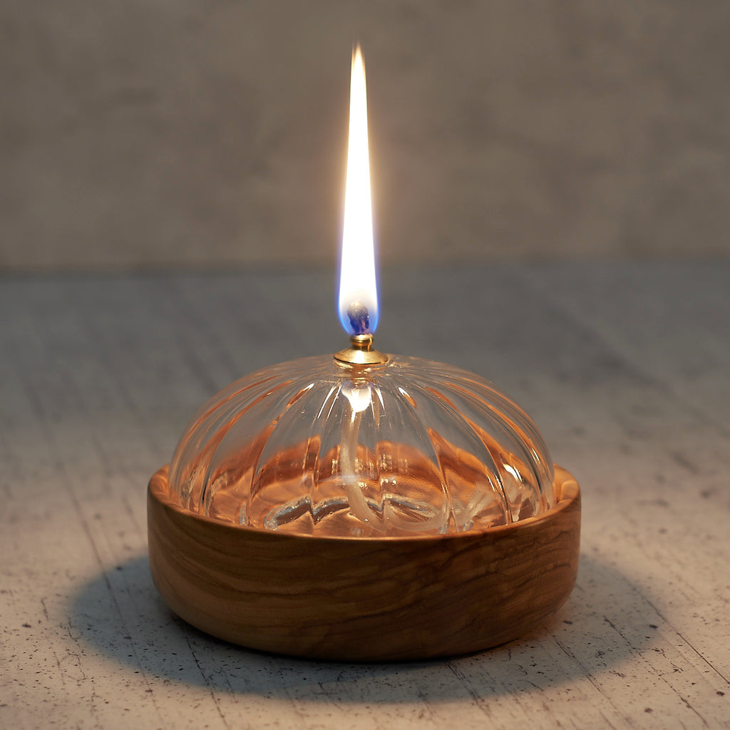 Olive wood oil lamp