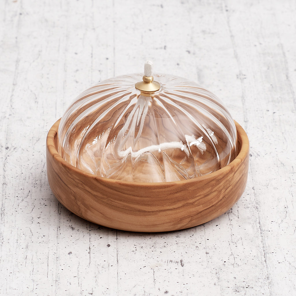 Olive wood oil lamp