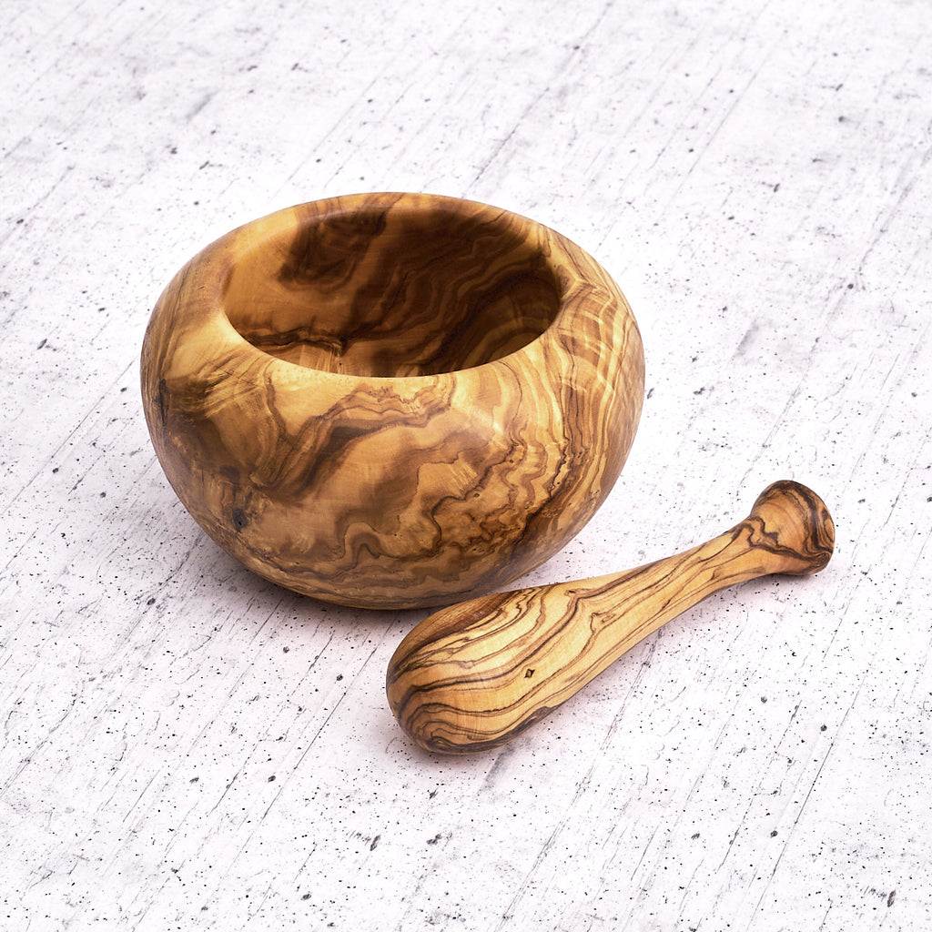 Domed olive wood mortar