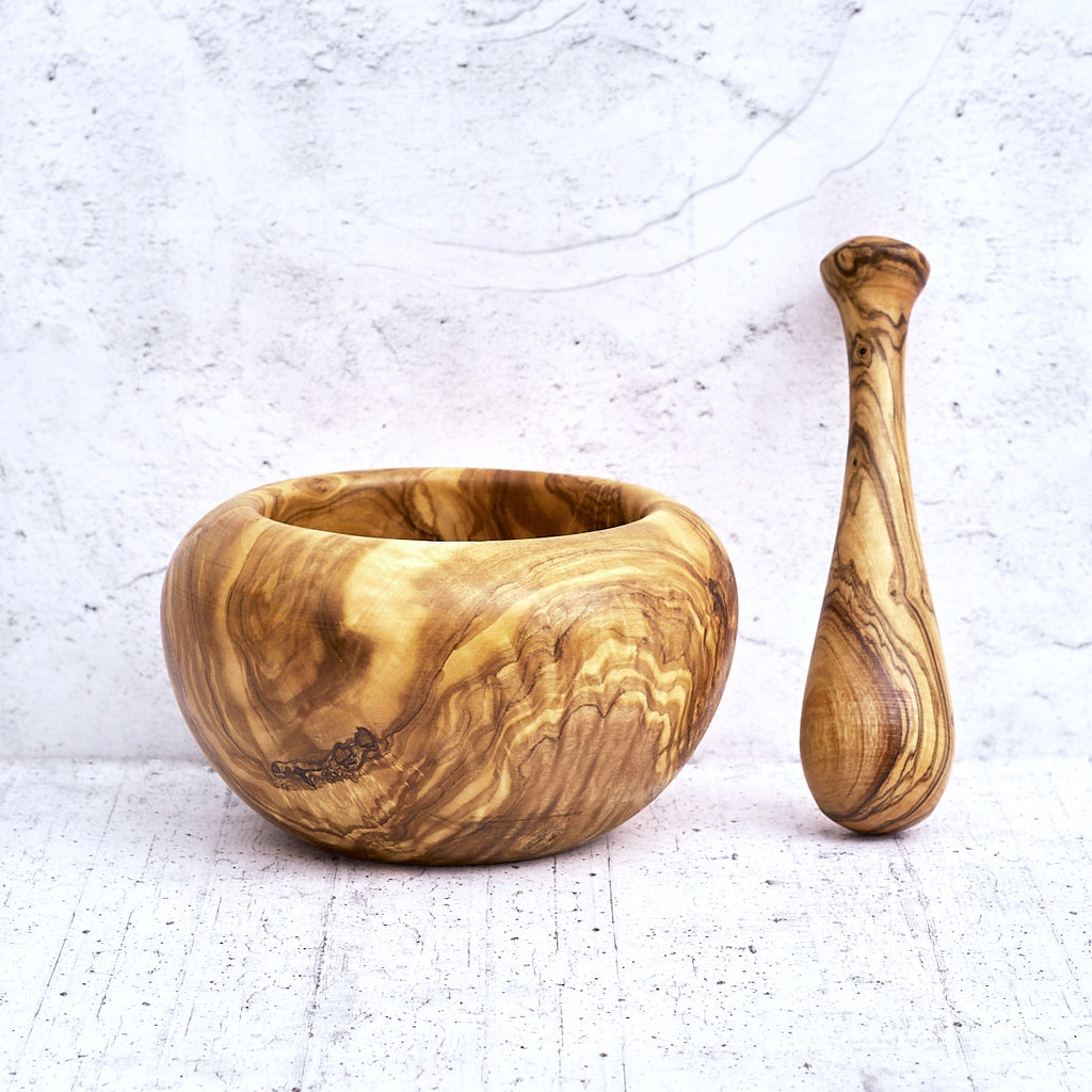 Domed olive wood mortar