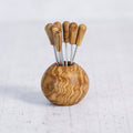 Appetizer Fork Holder Ball with 8 Forks in Olive Wood