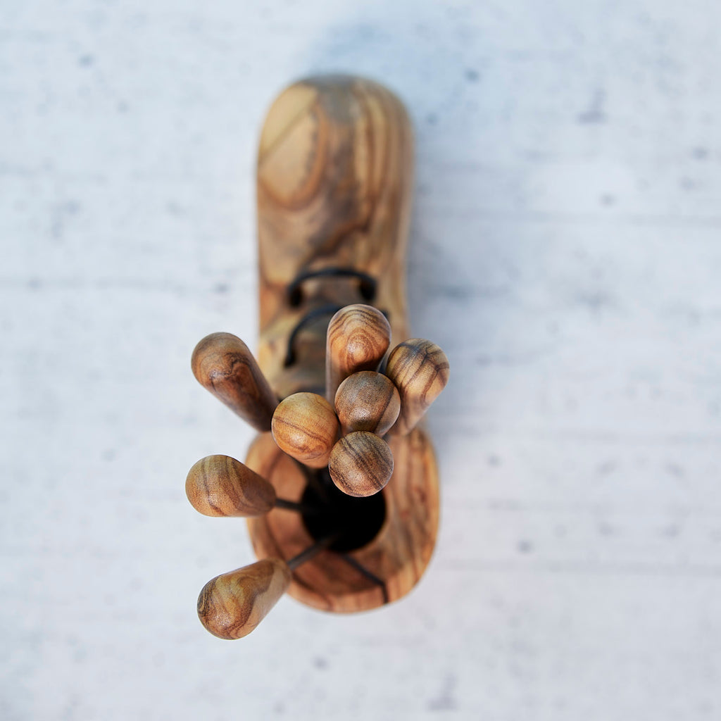 Handcrafted Olive Wood Boot Appetizer Fork Holder