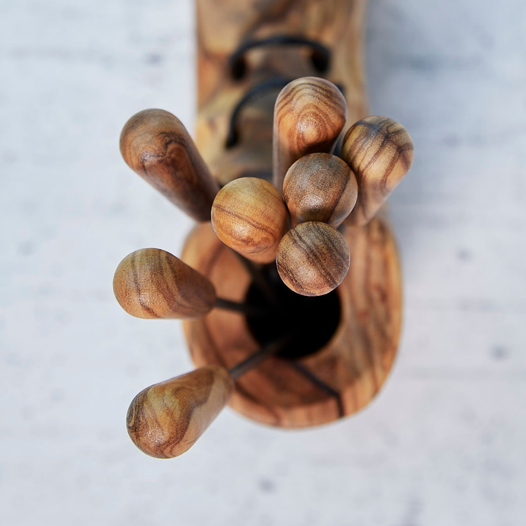 Handcrafted Olive Wood Boot Appetizer Fork Holder