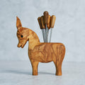 Donkey Olive Wood Appetizer Fork Holder with 8 Forks
