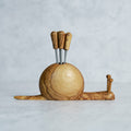 Snail Olive Wood Appetizer Fork Holder with 8 Forks
