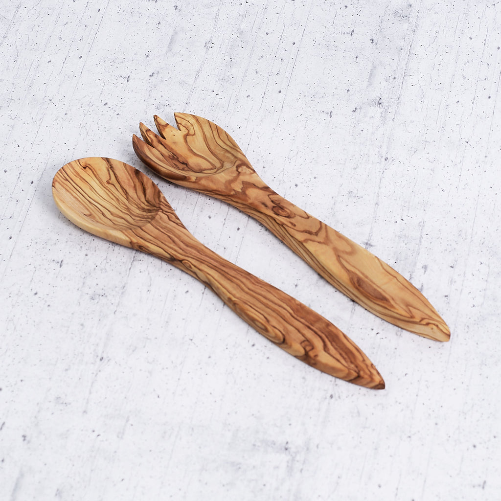 Pair of large olive wood cutlery