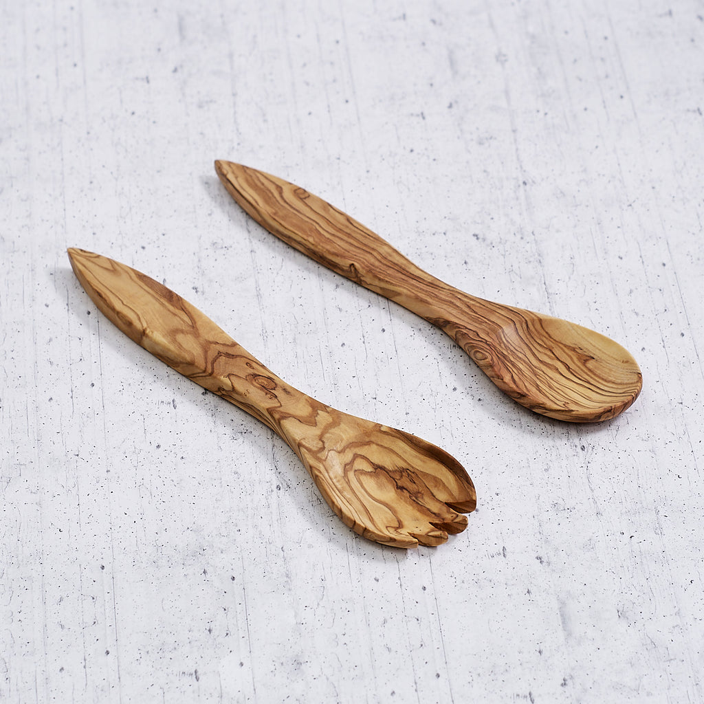Pair of large olive wood cutlery