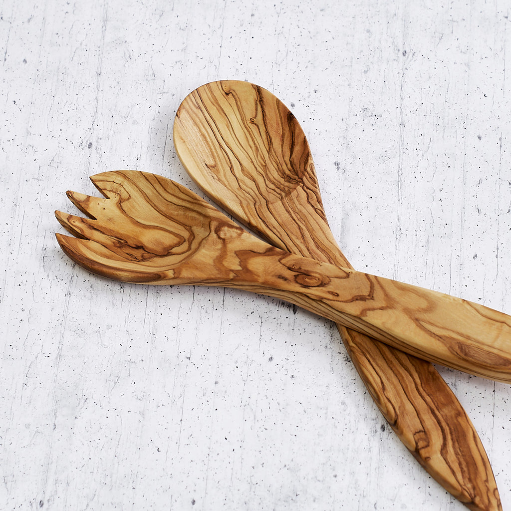 Pair of large olive wood cutlery