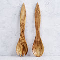 Pair of large olive wood cutlery