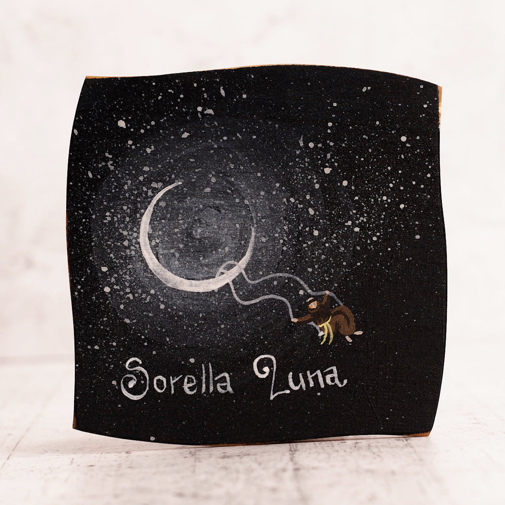Sister Moon - hand-painted olive wood plaque