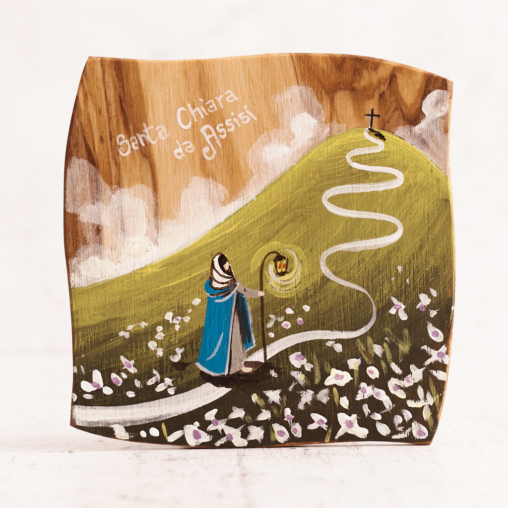 Saint Clare of Assisi - hand-painted olive wood plaque