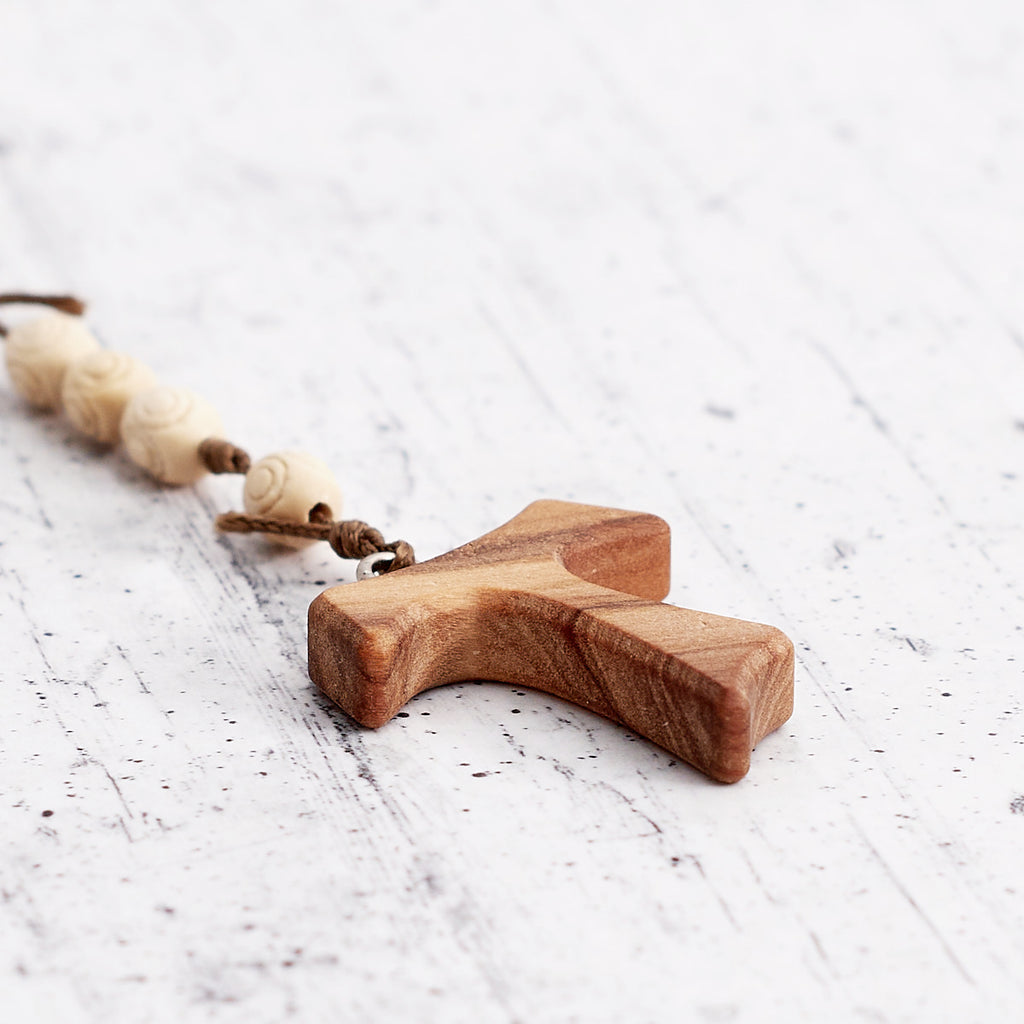 Rosario "Santa Cecilia" in legno di ulivo lavorato