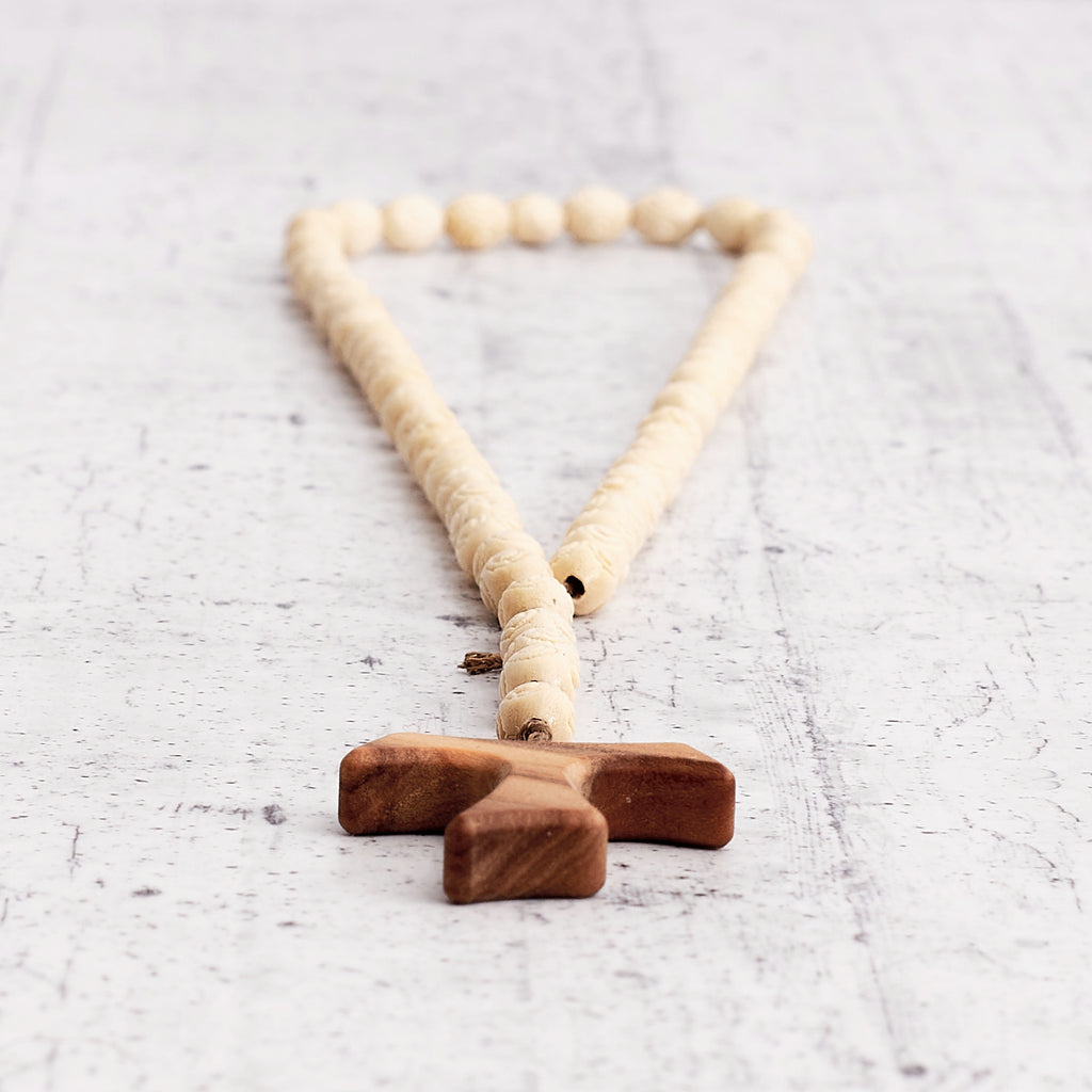 Rosario "Santa Cecilia" in legno di ulivo lavorato