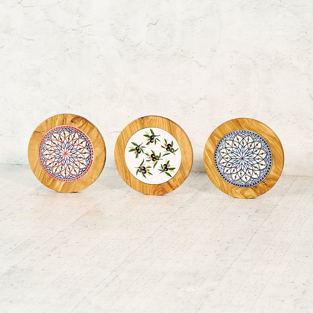 Coaster - olive wood and ceramic coaster