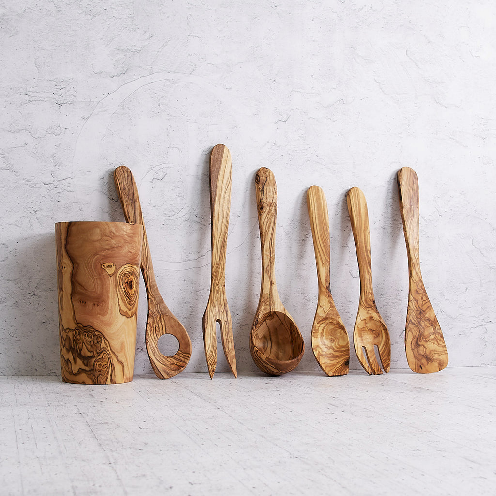 Multi-purpose olive wood cutlery set