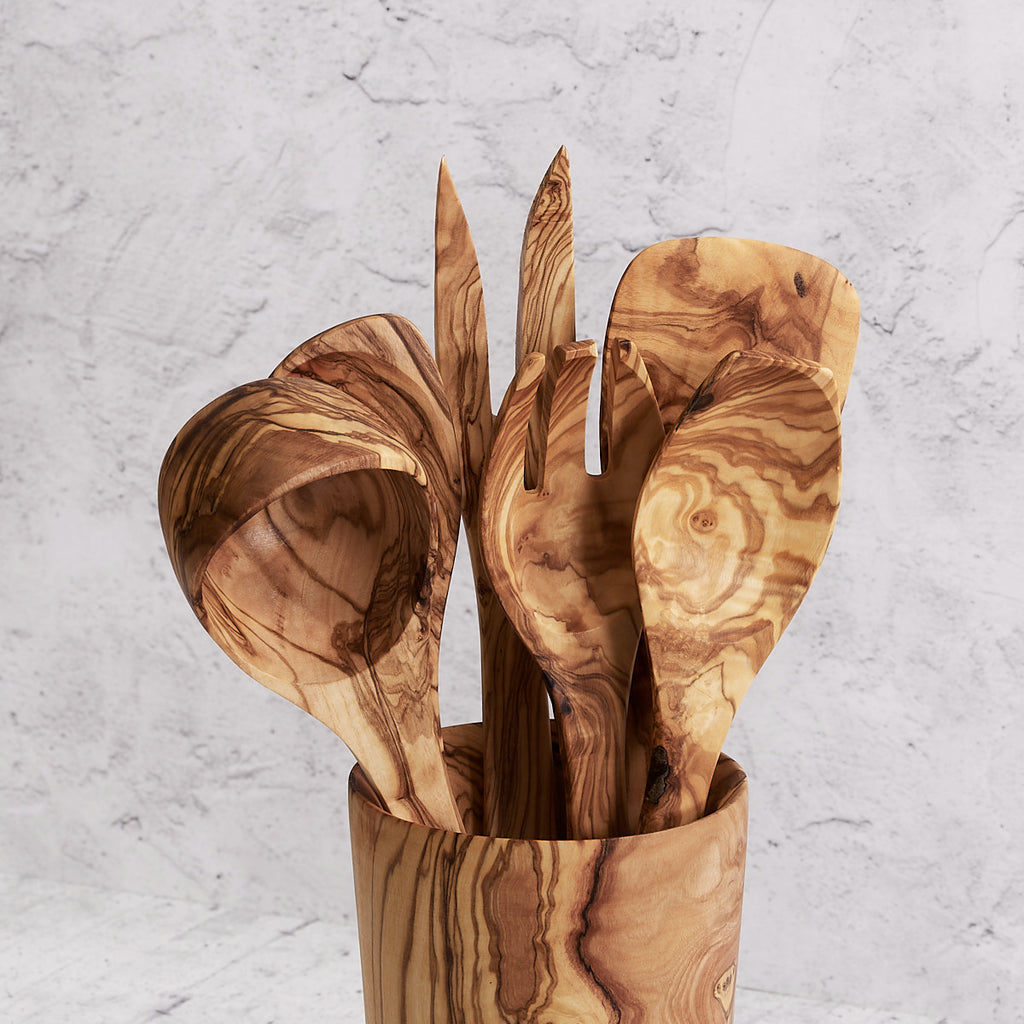 Multi-purpose olive wood cutlery set