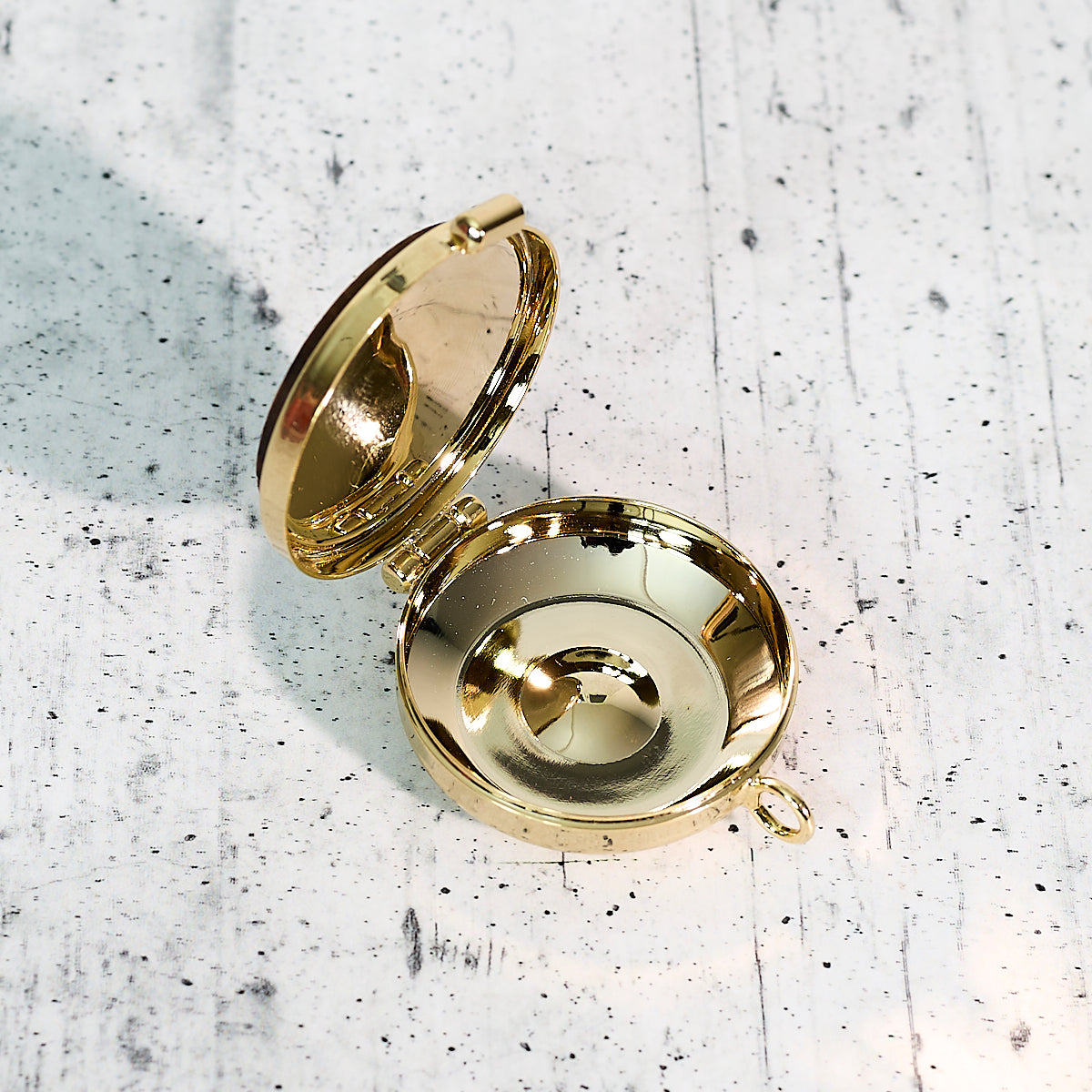 Pyx for hosts in olive wood and gilded metal