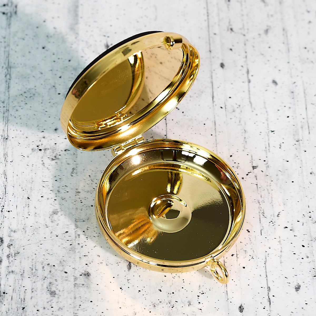 Pyx for hosts in olive wood and gilded metal