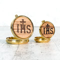 Pyx for hosts in olive wood and gilded metal
